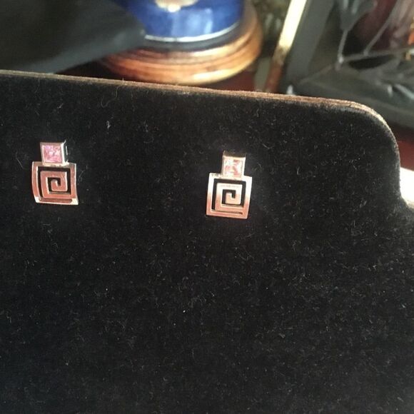 Sterling Silver Greek Key Earrings - Picture 4 of 9